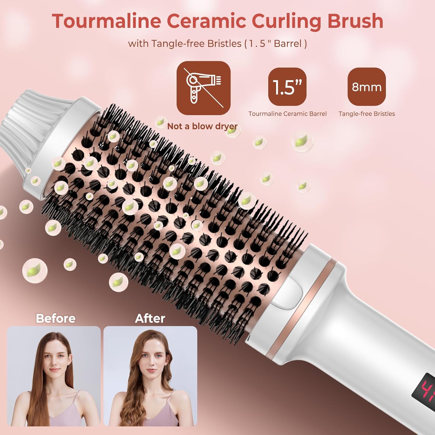 1 1/2 Inch Thermal Brush, Curling Heated Brush Round Fast Heating for Women, Double Voltage for Travel for Hair Straightening Curling Volumize, Ceramic Tourmaline Technology - Image 2