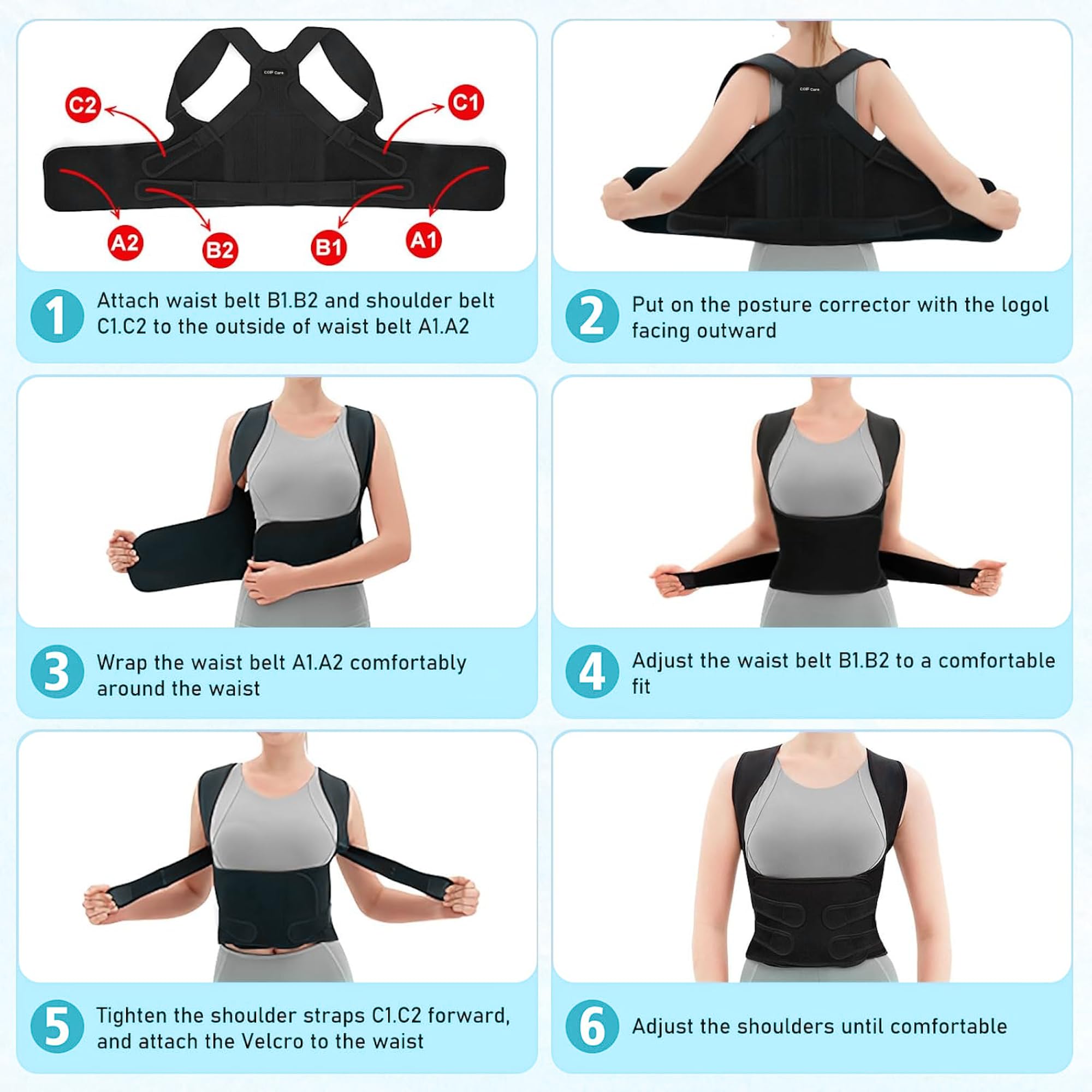 COIF Premium Back Brace Posture Corrector for Women and Men | Back Straight And Shoulder Support Belt | Full Adjustable Shoulder Straightener for Improving Back Posture, Relief for Upper and Lower Back, Lumbar, Neck, Shoulder Pain (Free Size) - Image 6 thumbnail