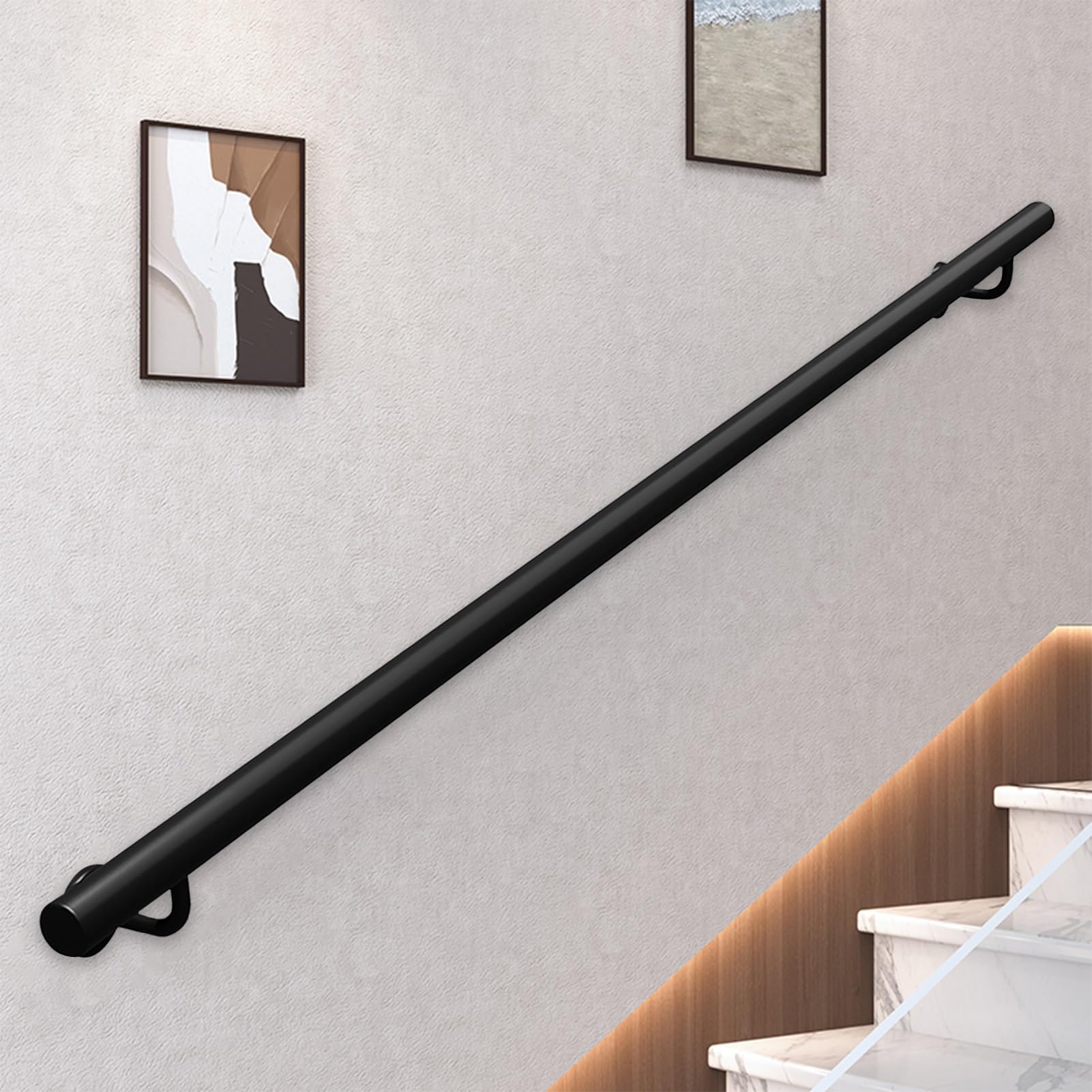 Main courante d'escalier ronde en métal noir pour intérieur et loft
