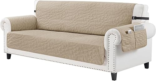 Miniatura 14 de CUCRAF Funda acolchada antideslizante para sofá, resistente al agua, protector de muebles para sofá de 3 cojines, apto para mascotas, funda de sofá