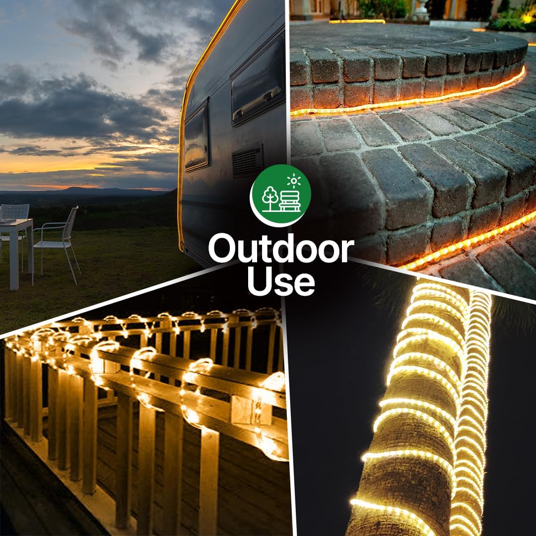 Tupkee Incandescent Rope Light Clear - 24 Feet (7.3 m), for Indoor and Outdoor use - 10MM Diameter - 288 Clear Warm Incandescent Long Life Bulbs Decorative Rope Tube Lights