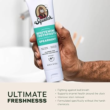 Dr. Squatch Hydroxyapatite Toothpaste Whitening - Natural, Fluoride-Free Toothpaste - Enamel Support - Day & Night Set - Citrus Mint & Spearmint, (4.7 oz, 2-Pack)