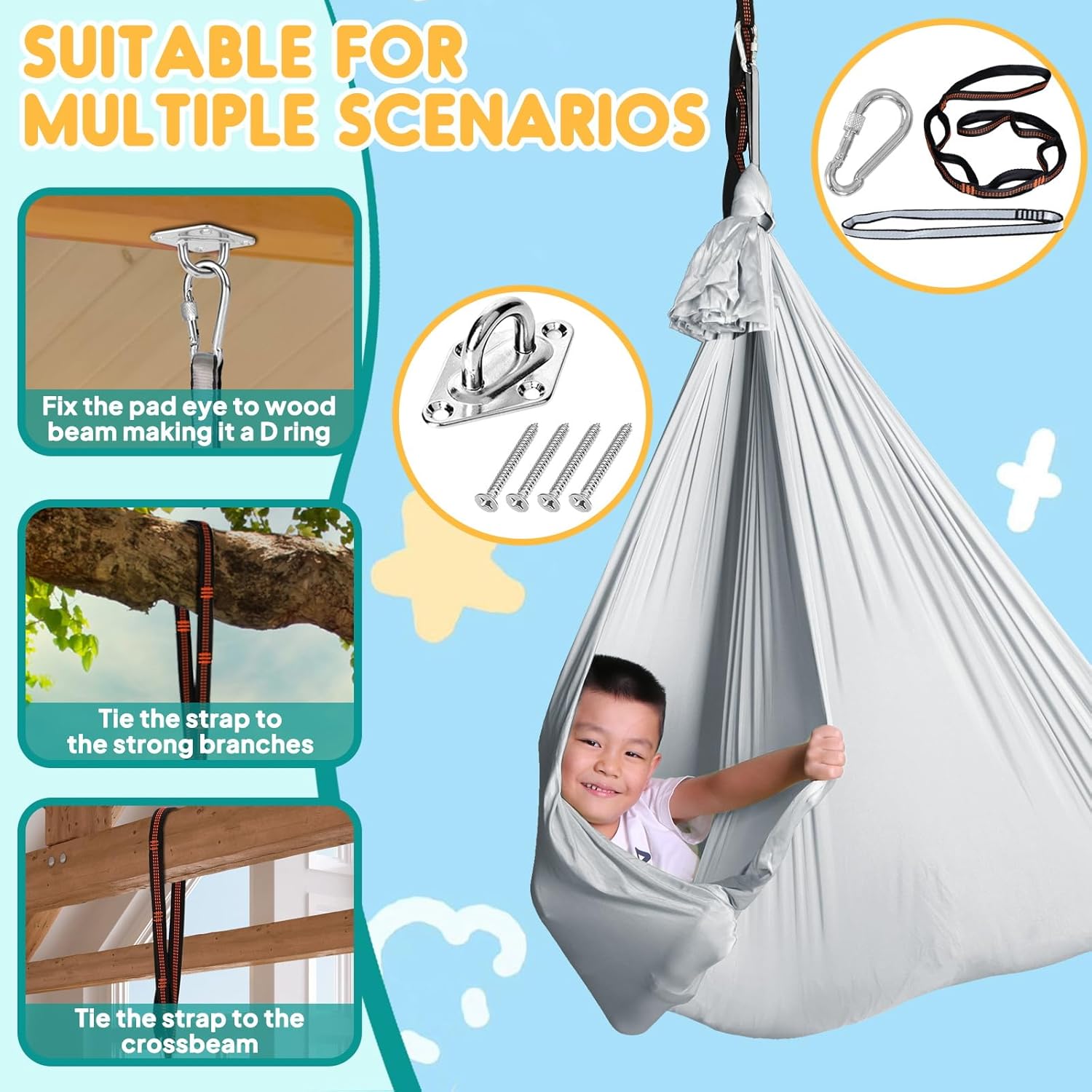 Chihee Sensory Swing Therapy Swing Hammock Indoor Outdoor for Kids, Hardware Included, Soft Breathable Nylon Cuddle Swing Joy Hammock for Child Adult with Autism, ADHD, Aspergers, Sensory Integration