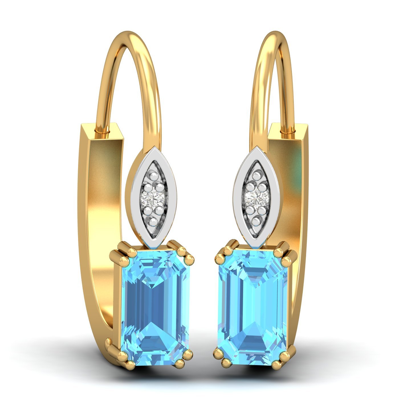 kuberbox 14KT Yellow Gold Diamond Meridian Topaz Blue Hoop Earrings for Women-picture-13