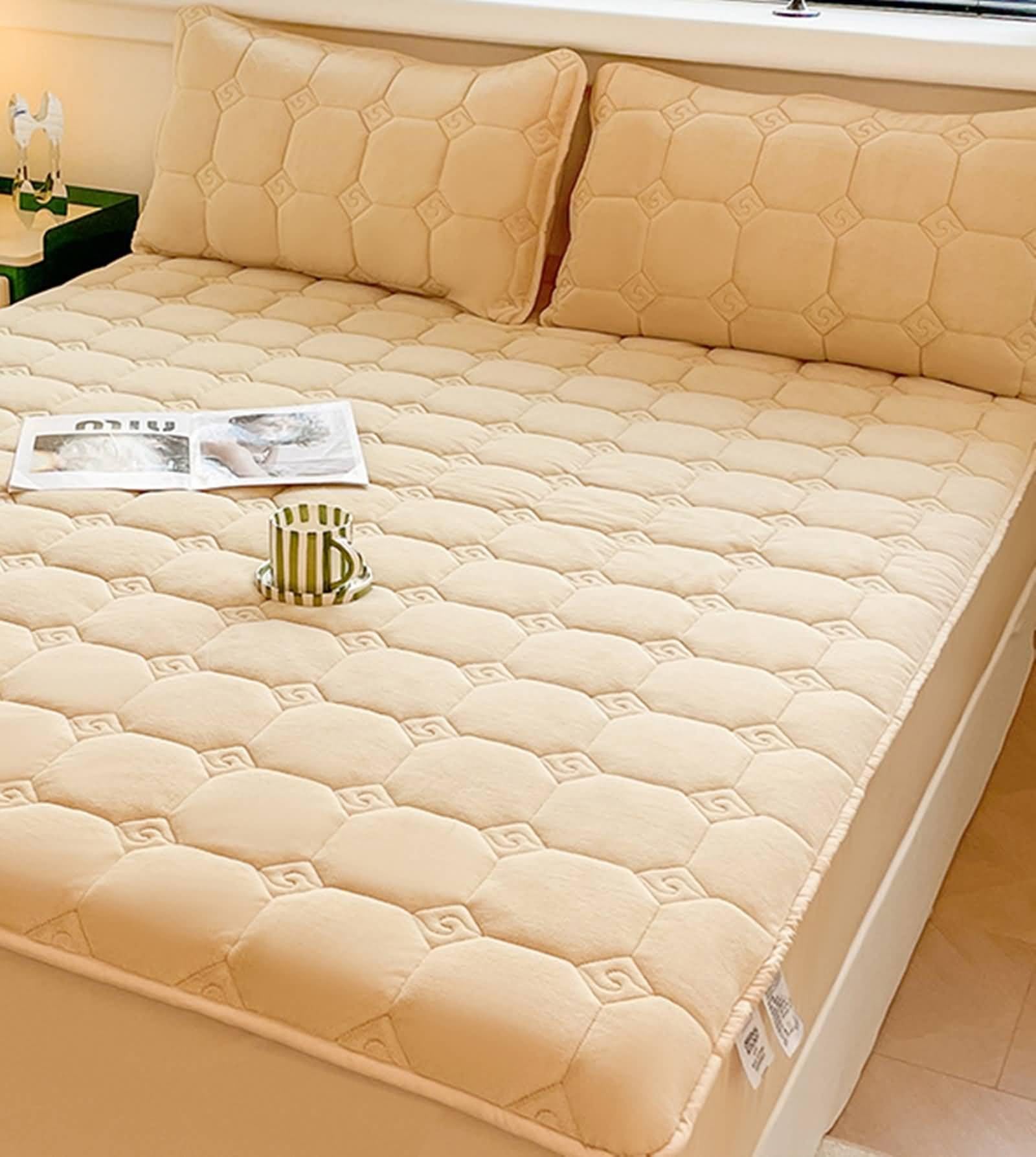 Drap plat hiver chaud en velours texturé abricot pour sublimer votre chambre vintage