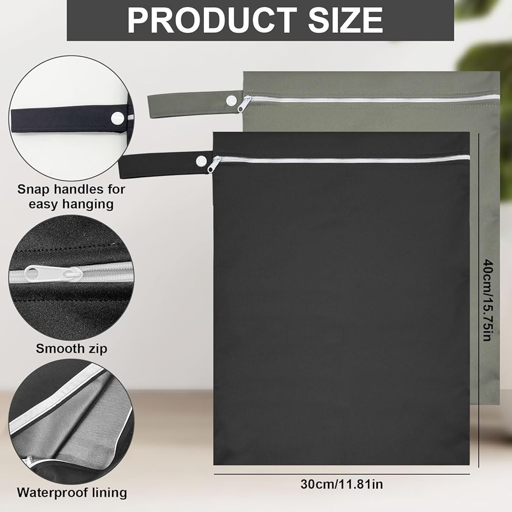 Set Di 2 Sacchetti Impermeabili Per Il Bagnato - 40x30 Cm, Con Cerniera, Riutilizzabili, Per Costumi Da Bagno, Asciugamani Spiaggia, Pannolini, Abbigliamento Sportivo - Colore Nero