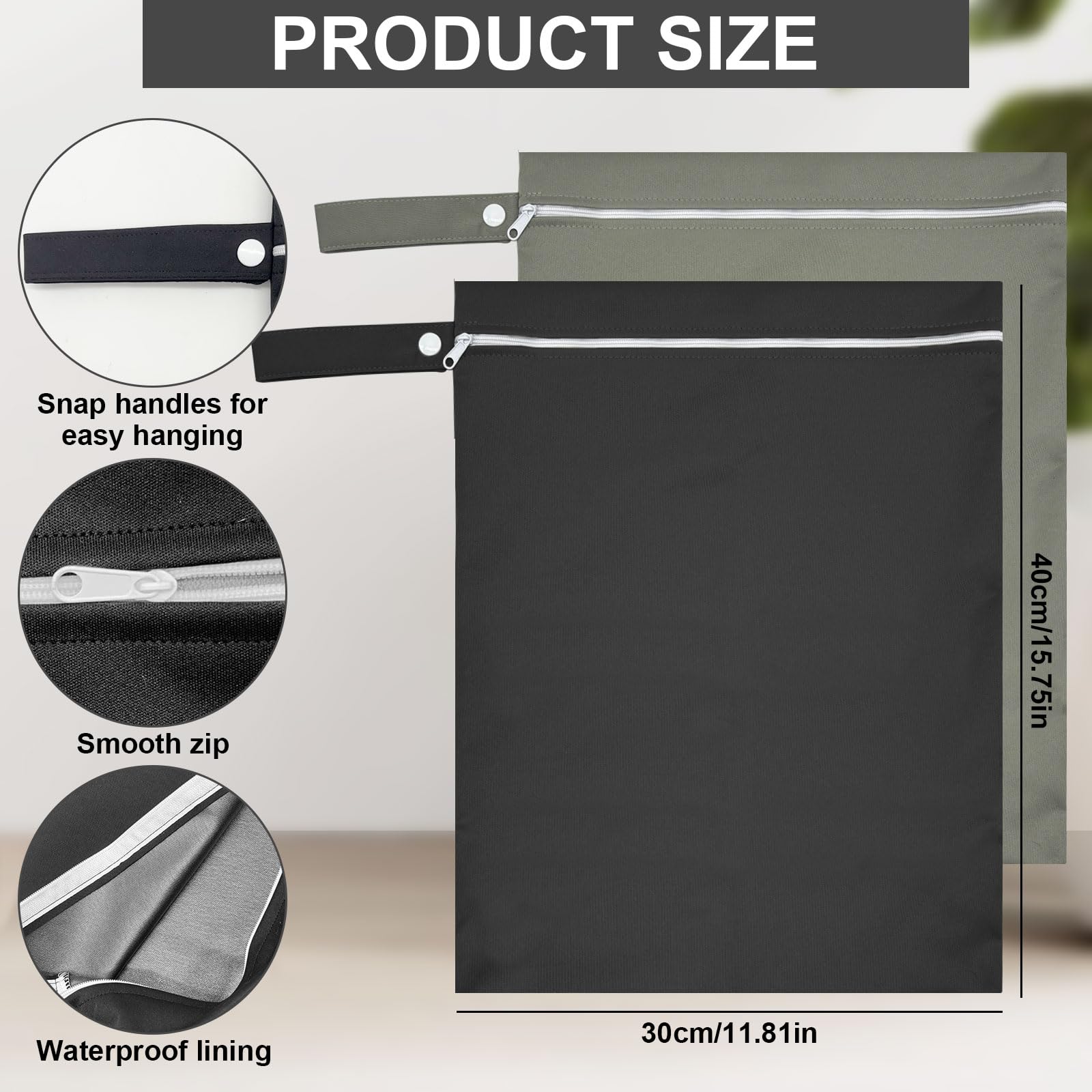 Borse impermeabili per bagnato 40x30 cm set riutilizzabile con cerniera nero e verde