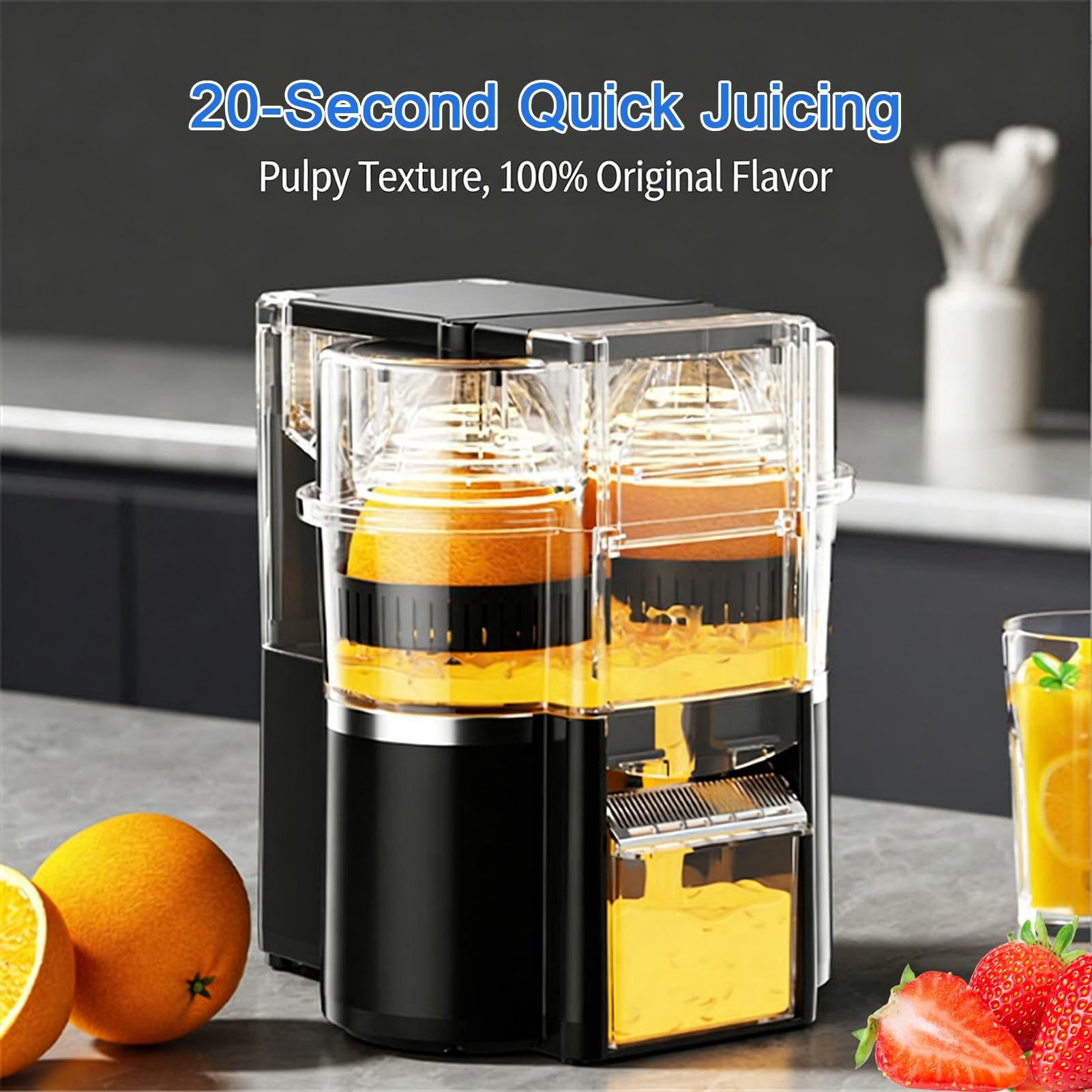 Presse-agrumes électrique 600 ml, presse-agrumes portable double citron et orange, moteur haute vitesse 18 000 tr/min, presse-agrumes à froid à 8 lames, jus rapide 20s blanc