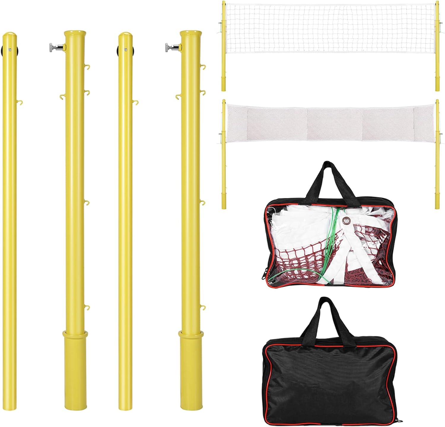 Outdoor Badminton Volleyball Post Set with Net Telescopic Sport Posts for Backyard Indoor Outdoor Use