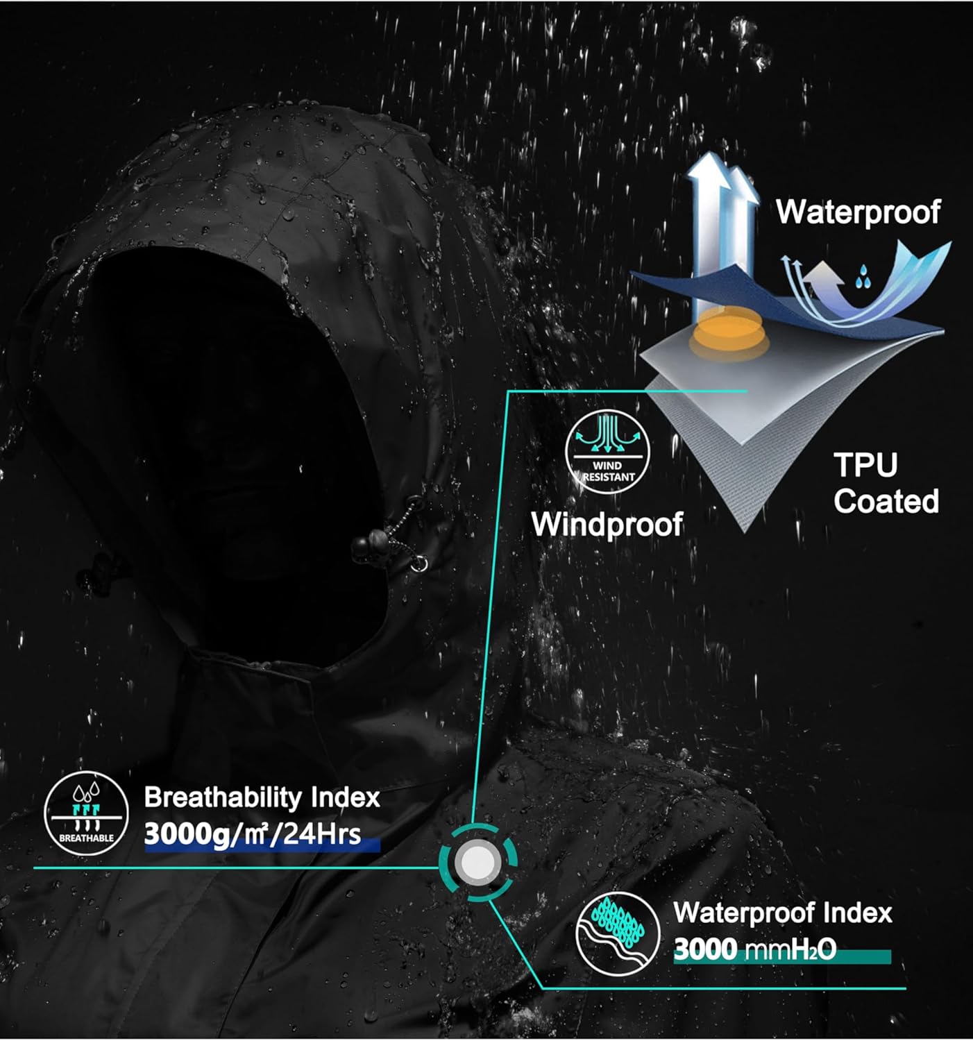 Little Donkey Andy Women's Packable Rain Jacket Waterproof Lightweight Rain Coat with Hood for Golf Cycling - Image 3