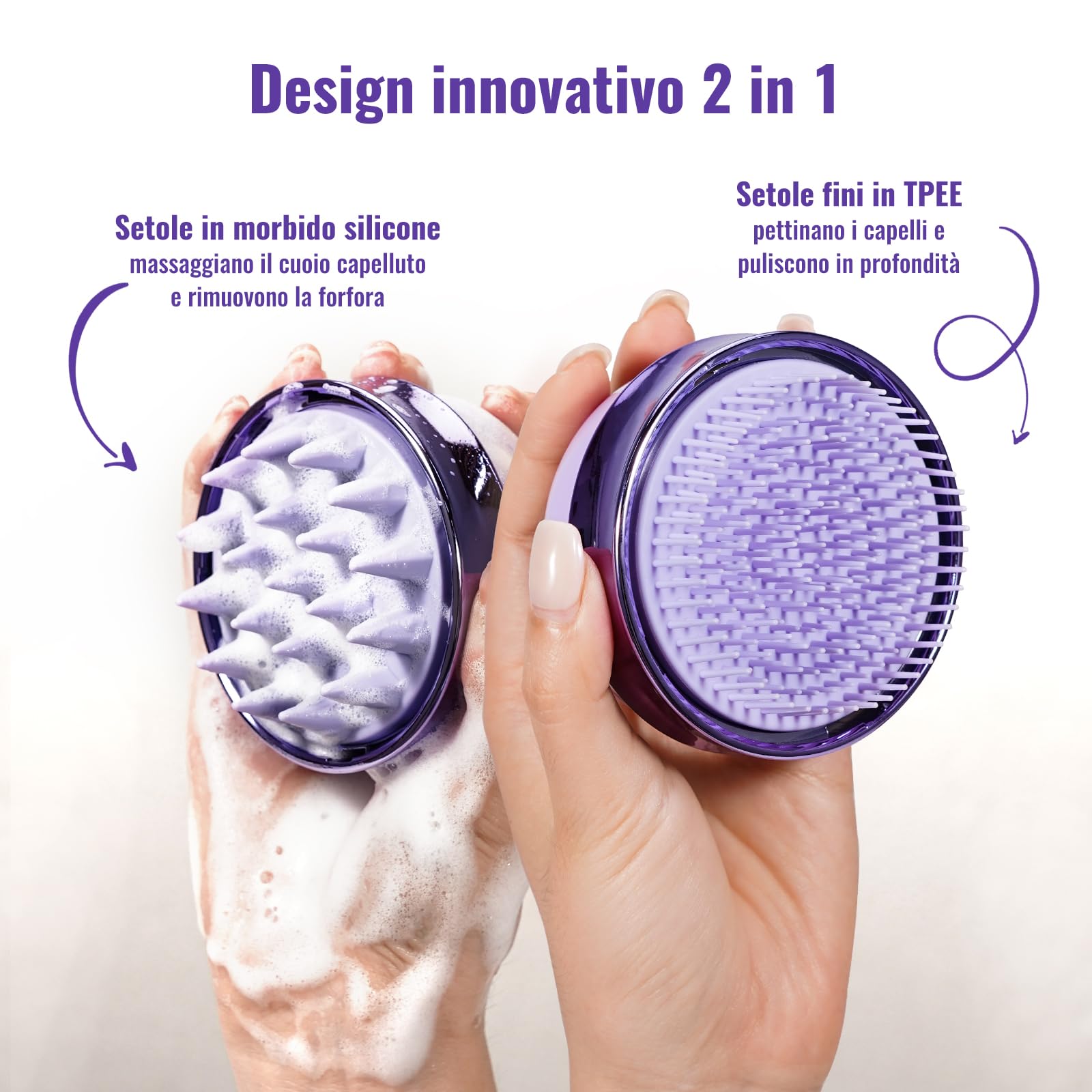 SHINLEA Spazzola massaggiante per cuoio capelluto - Spazzola per shampoo, pulizia profonda, massaggio capelli double face silicone, riduce forfora