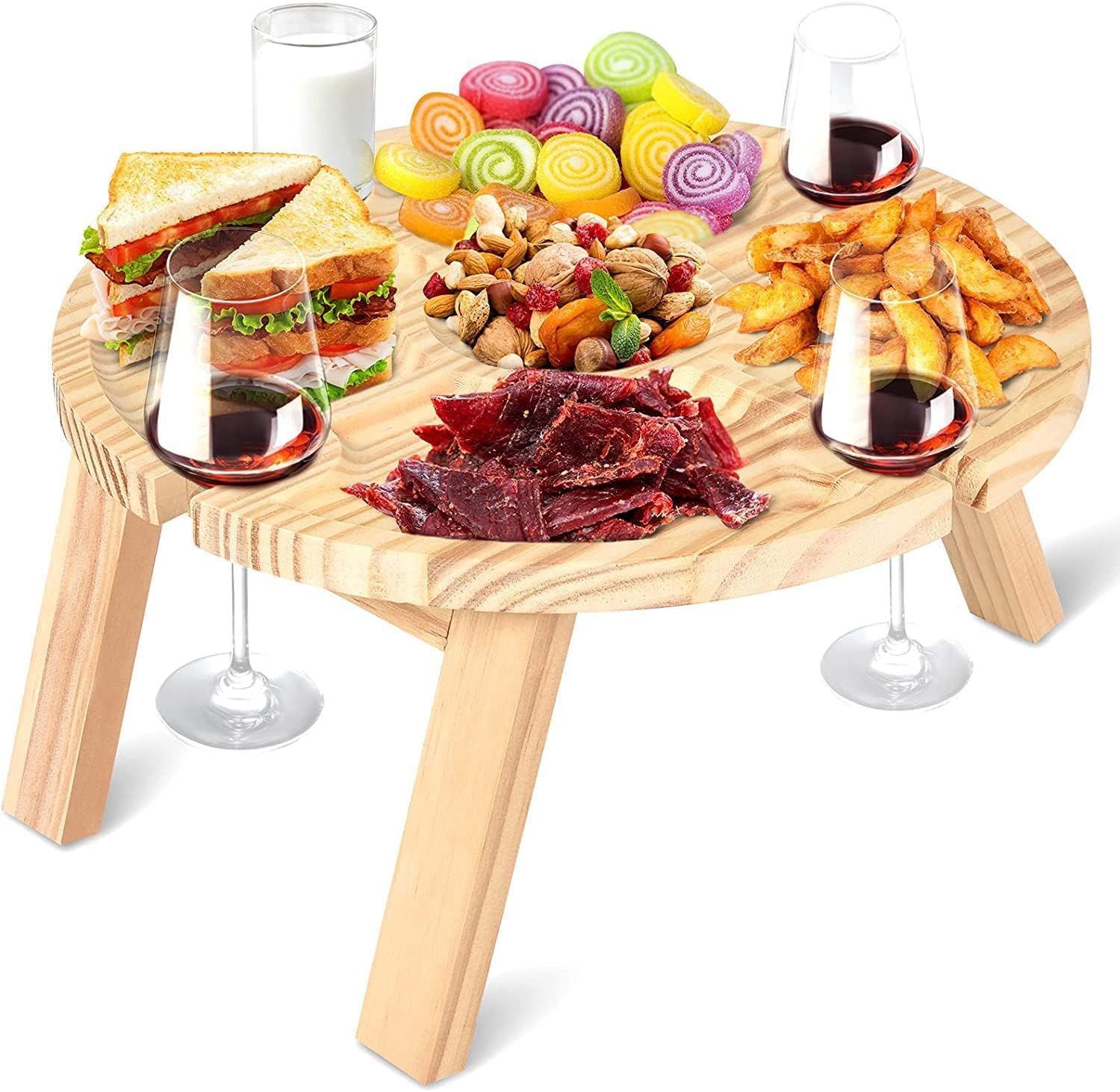Tavolo da vino per esterni portatile mini tavolo da campeggio rotondo in legno 30 x 16 cm