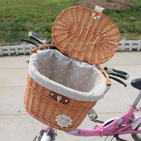 Amazon Co Jp 自転車用バスケット 自転車バスケット クレート手編み サイクリング自転車ラック バッグクロス フロントハンドルバー 自転車 リフトオフバスケット カバー付き おしゃれで丈夫な自転車バスケット 大人 男性 女性 子供 女の子 男の子 スポーツ アウトドア