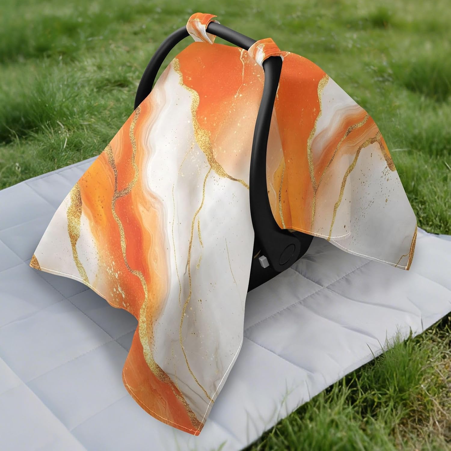 Baby Stroller Sun Shade UV Protection Bug Net Cover,Protects from Snow Marble Orange White