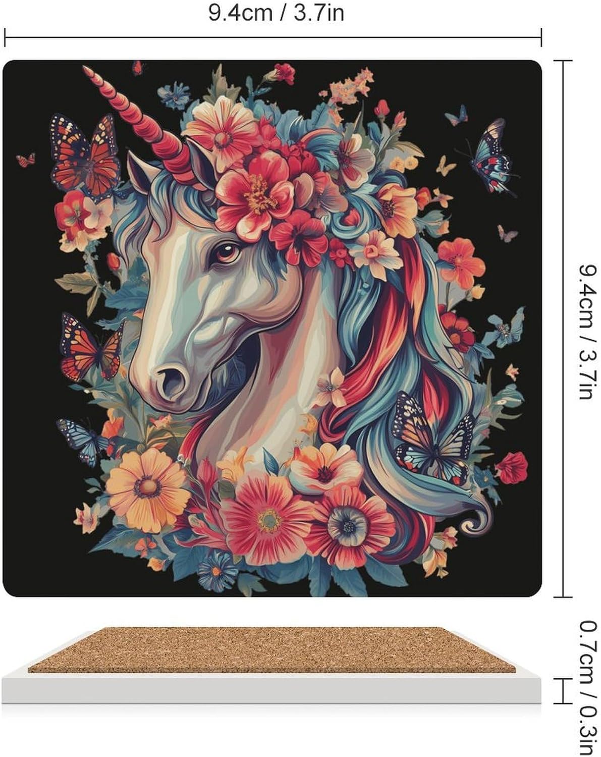 Horse Flowers Butterflies Ceramic Coasters Square Drinks Coaster Coffee Table Decor Table Coaster for Home Bar