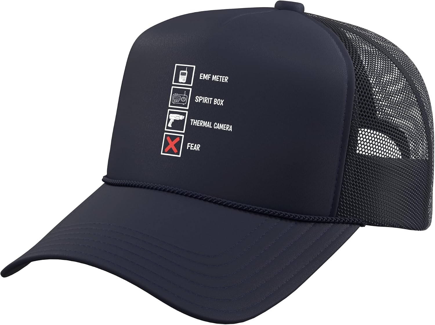 Emf Meter Spirit Box Thermal Camera Fear Ghost Hunting Paran Trucker Hat with Adjustable Mesh Back
