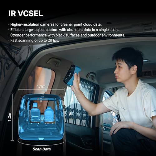 Miniatura 5 de EINSTAR 2 Escáner 3D Inalámbrico, Láser Azul de 17 Líneas Paralelas y Luz Infrarroja VCSEL Soporta Escaneo 3D de Objetos Pequeños a Grandes, Escaneo