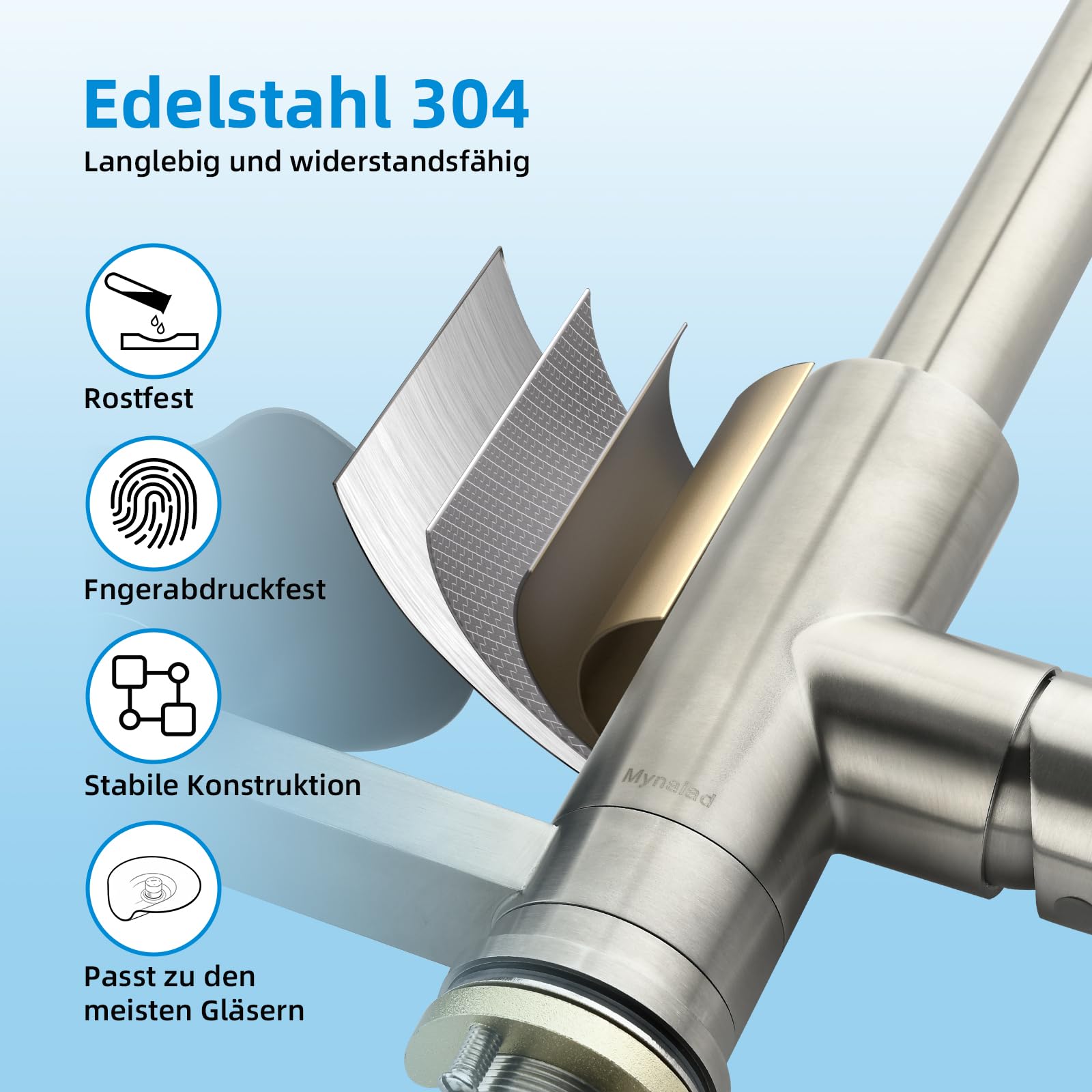 Robinet de cuisine Mynaiad avec lave-gobelet,douchette extractible, double sortie, rotation 360°, robinetterie robinet cuisine en acier inoxydable 304 brossé