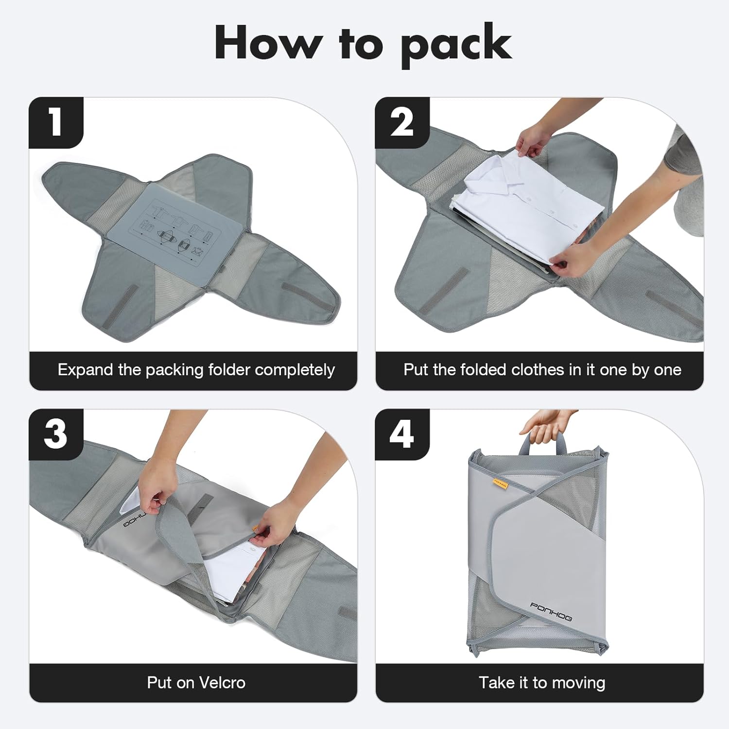 Garment Folder 2 PCS - Original Garment Packing Folder Premium Travel Garment Bag Foldable Clothes Shirt Bags Luggage Accessory with Wrinkle-Free Folding Board and Compression Wings Grey