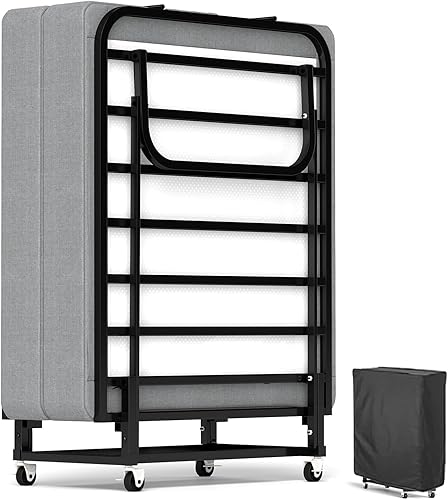 Miniatura 8 de Cama plegable con colchón, cama plegable portátil para adultos, invitados enrollables, colchón de espuma viscoelástica y marco de metal, plegable