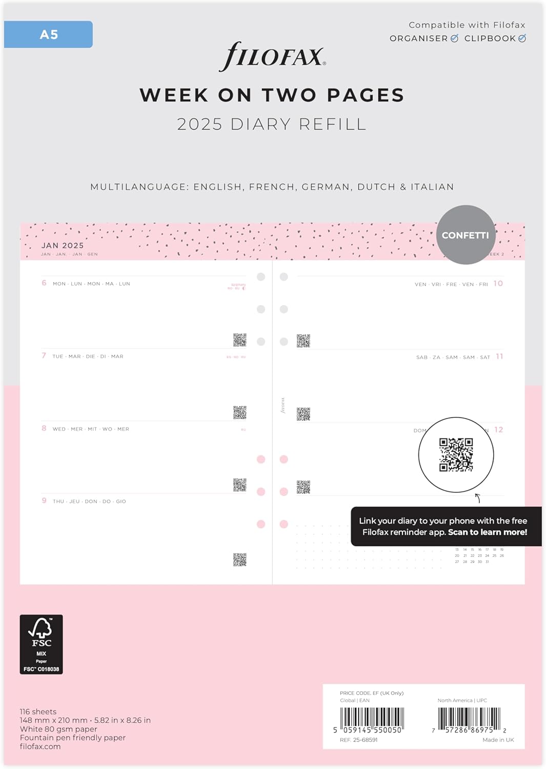 A5 Confetti week on two pages 2025