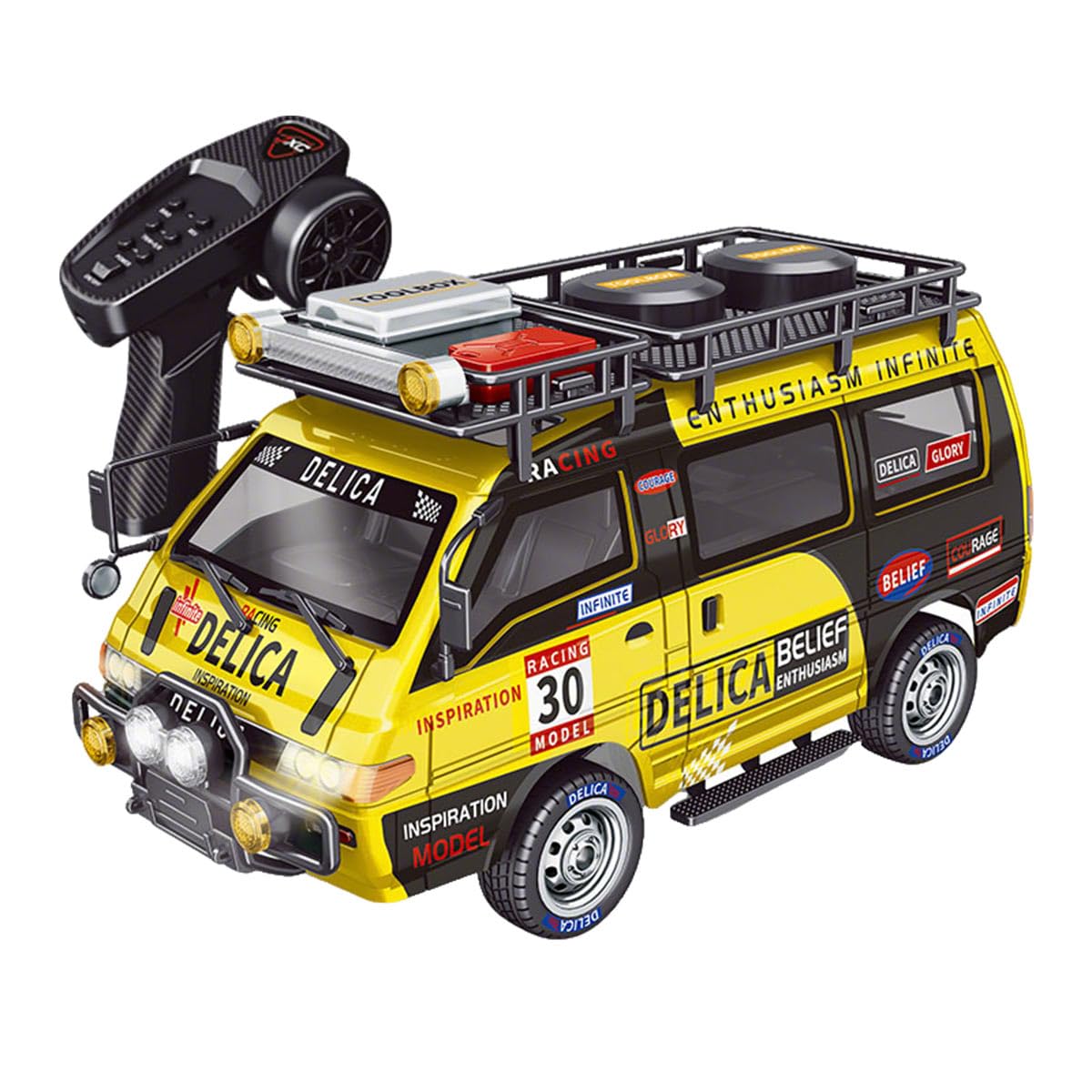 Skala 1/24 RC Drift Car, 2,4 G 4WD w pełni proporcjonalny synchroniczny RC Van samochód z regulowaną prędkością i światłami LED, prezent dla fanów pojazdów (wersja RTR)