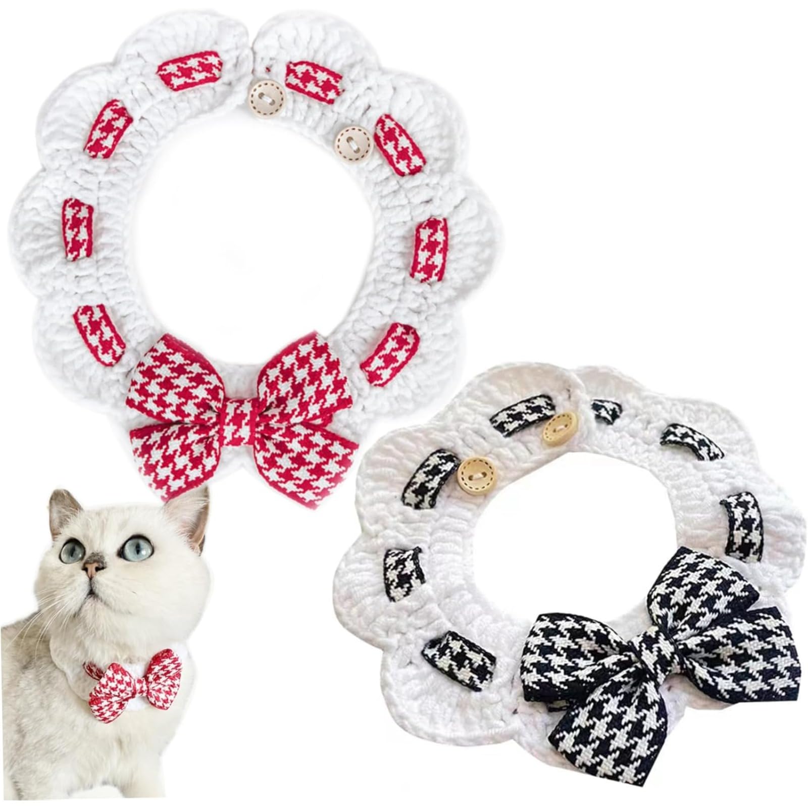 2PCS Handgemachte gestrickte Katzenhalsbänder Knopfverschluss 12 14 Verstellbarer Hals Katzenhalsband Breakaway für den täglichen Gebrauch Fotos für 575kg Catsvibrant Farben Haustier