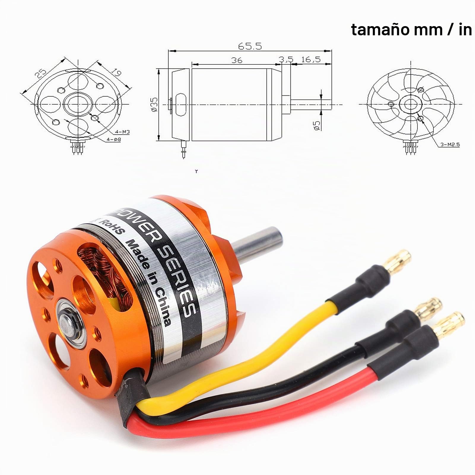 Motor sin Escobillas RC D3548, DC11.1V-18.5V Reemplazo de Motor de Avión de Control Remoto de Metal para Aviones de Ala Fija RC (1100KV)