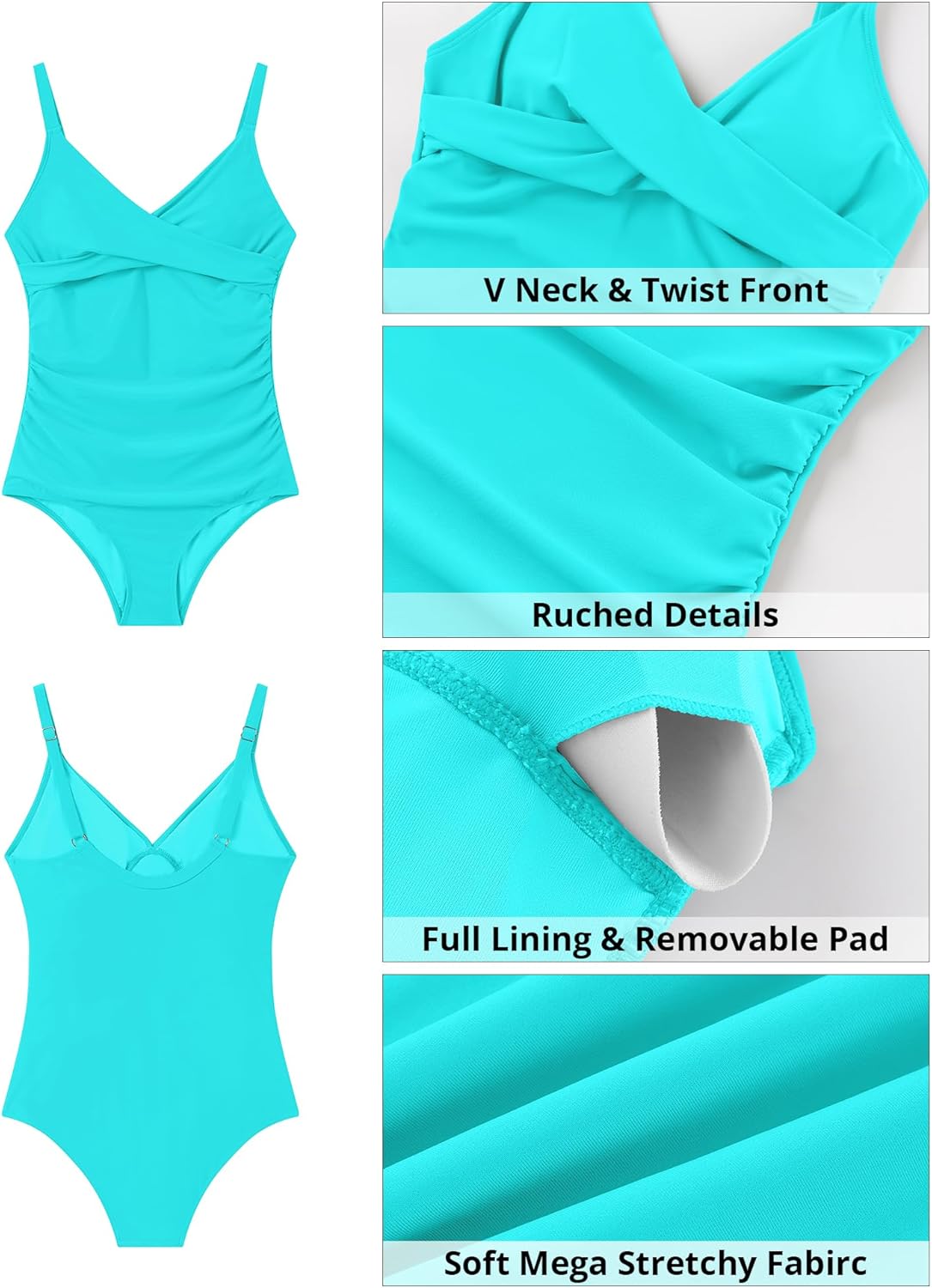 GRAPENT One Piece Swimsuit Women Ruched Twist Front Padded Modest Full Coverage Swim Bathing Suit Swimwear Swimsuits - Image 6