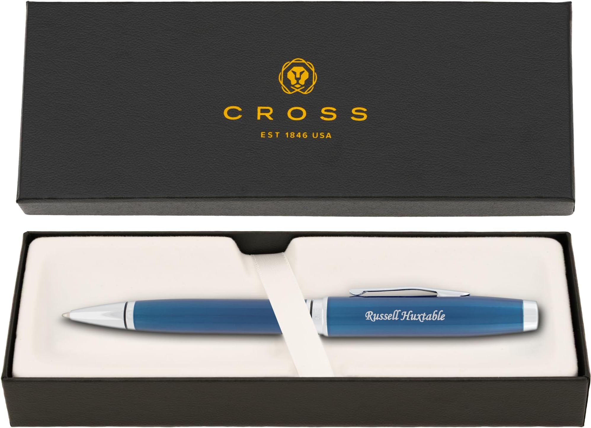 Cross Coventry Ballpoint Pen, Blue Lacquer with Chrome Trim, Custom Engraved — Graduation, Promotion, Office, or New Hire Gift