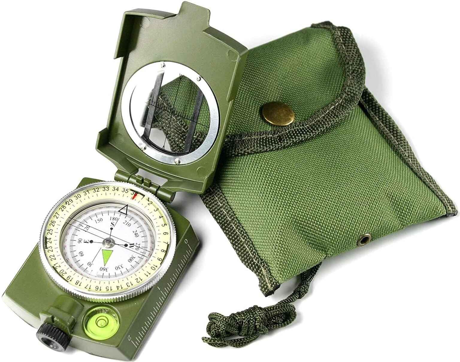 Lensatic Military Compass, Waterproof and Shakeproof, High Accuracy with Carrying Bag, Army Green, for Camping and Hiking-image-4