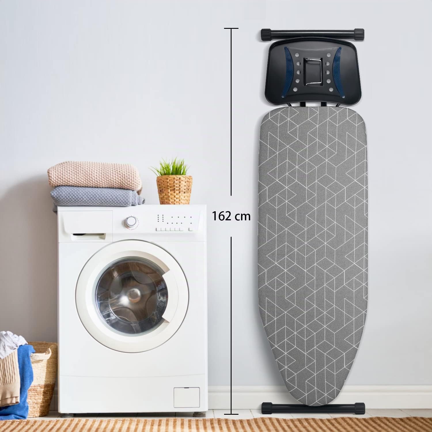 Duwee Bügelbrett Extra groß mit Dampfbügeleisen-Ablage, Stabil, 122 x 43cm | Großes Bügelbrett mit Hitzebeständigem Bezug, Dicker Polsterung, Höhenverstellbar, Robusten Stahlbeinen & Klappbar