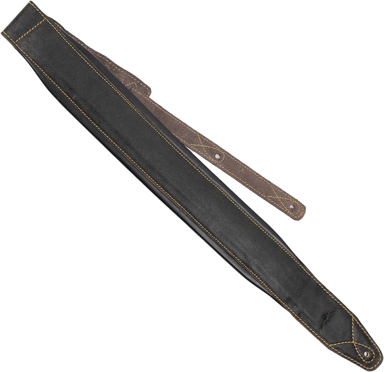 Walker & Williams C-22-DBLK Handmade Distressed Black Premium Signature Thick Grain Leather Guitar Strap with Double Padding For Acoustic, Electric, And Bass Guitars