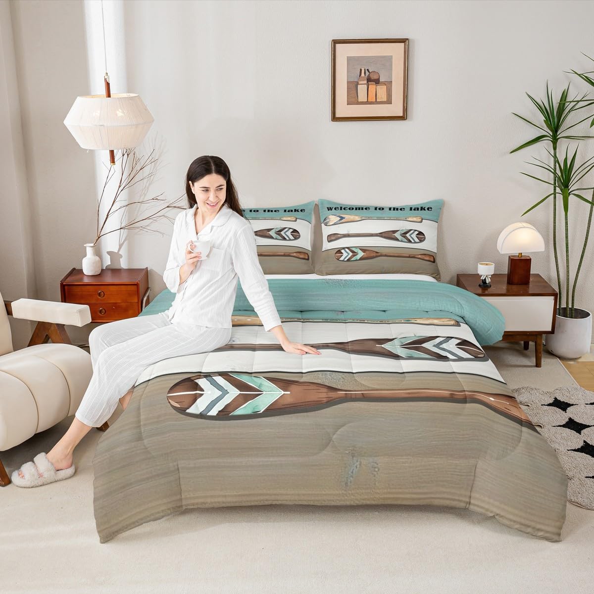 Couette en duvet de bois rustique 3 pièces au fini haut de gamme thème lac