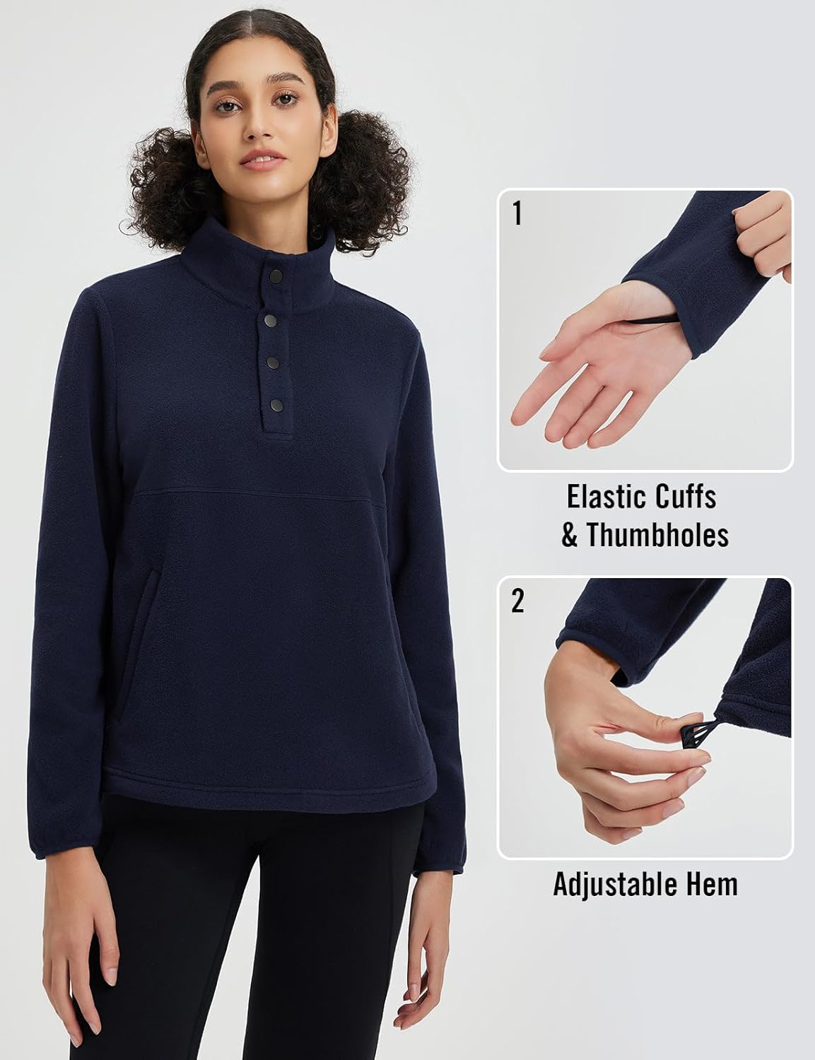 baleaf Women's 1/4 Buttom Down Fleece Pullover Thermal Long Sleeve Shirts Ski Mid Layer with Pockets Thumbhole Warm Tops - Image 6