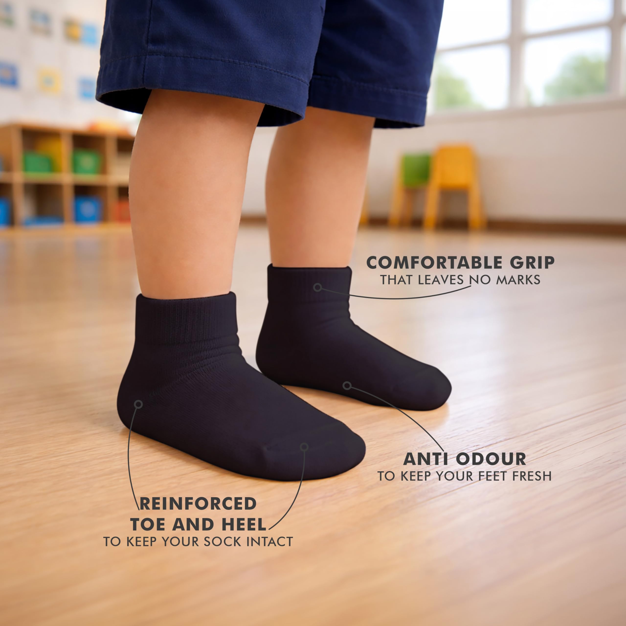 Supersox Ankle Length School Uniform Socks for Kids | Breathable Cotton | Anti-Odour & Moisture Absorbent | Durable Welt for All-Day Comfort | Grey | 7 to 8 Years | Pack of 5 1