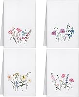 Geyoga 4 Pack Spring Floral Embroidered Fingertip Hand Towels - Wildflower Kitchen Bathroom Tea Towels for Farmhouse Easter Decor Gifts