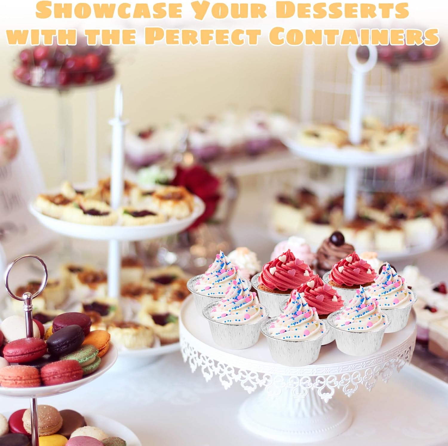 CYEAH 100 Set Aluminum Cups with Lids, 3.4 oz Mini Aluminum Foil Baking Cups, Disposable Ramekin Baking Cups Muffin Liners Mini Pie Pans, Foil Cupcake Containers for Pudding Muffin Dessert