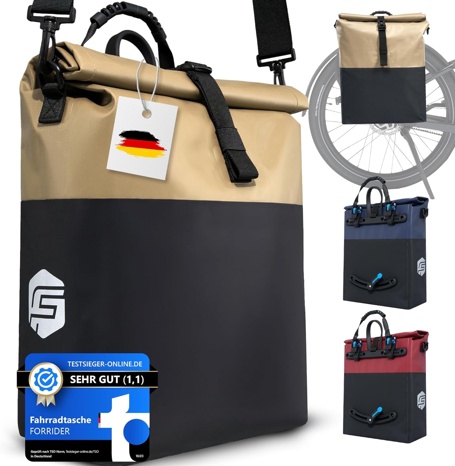 Forrider Fahrradtasche Wasserdicht für Gepäckträger [22L Volumen] mit Schultergurt 