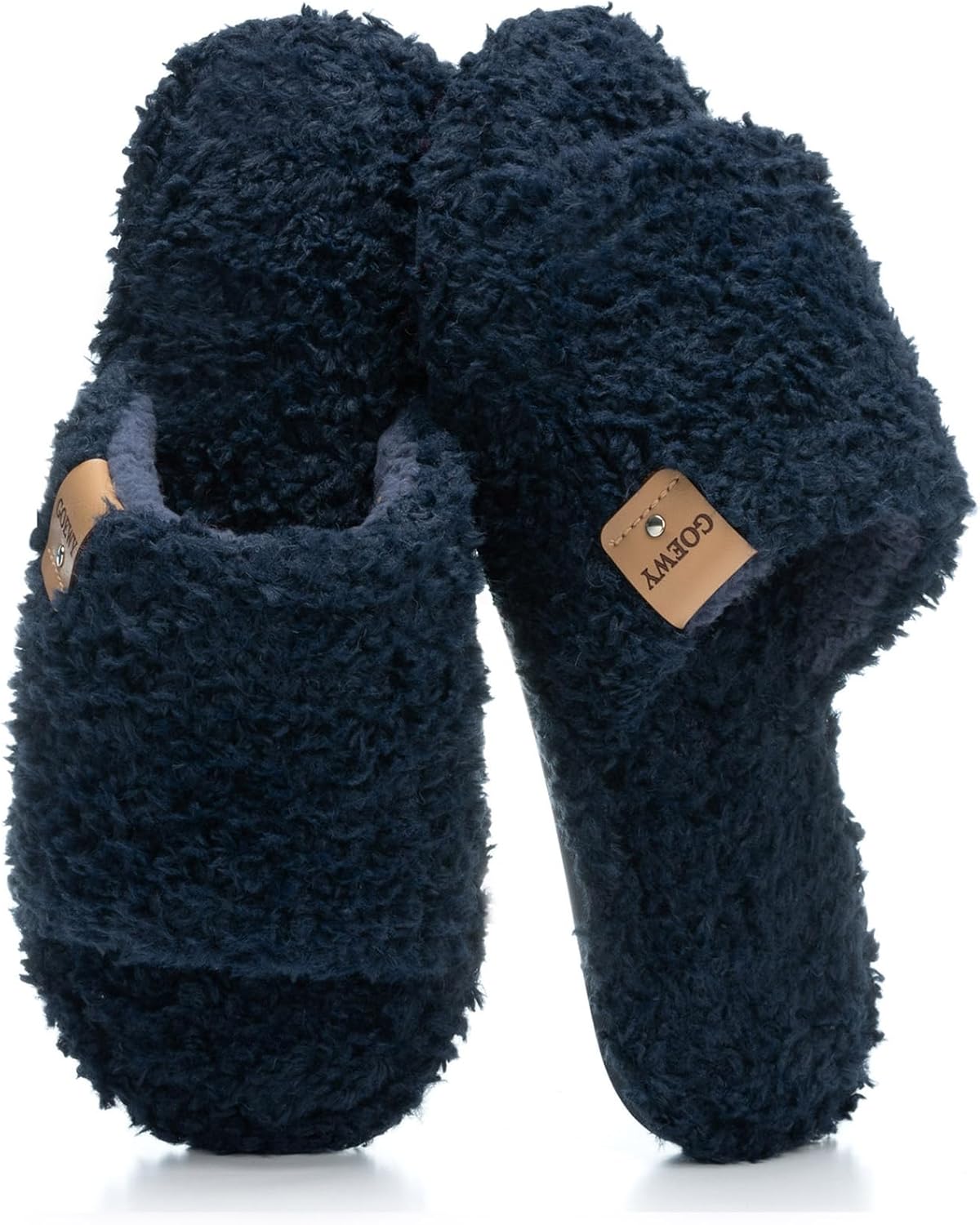 Fuzzy Open Toe Slippers for Women Indoor Cozy Memory Foam Slip On House Slides Shoes Gifts for Womens Her Mom