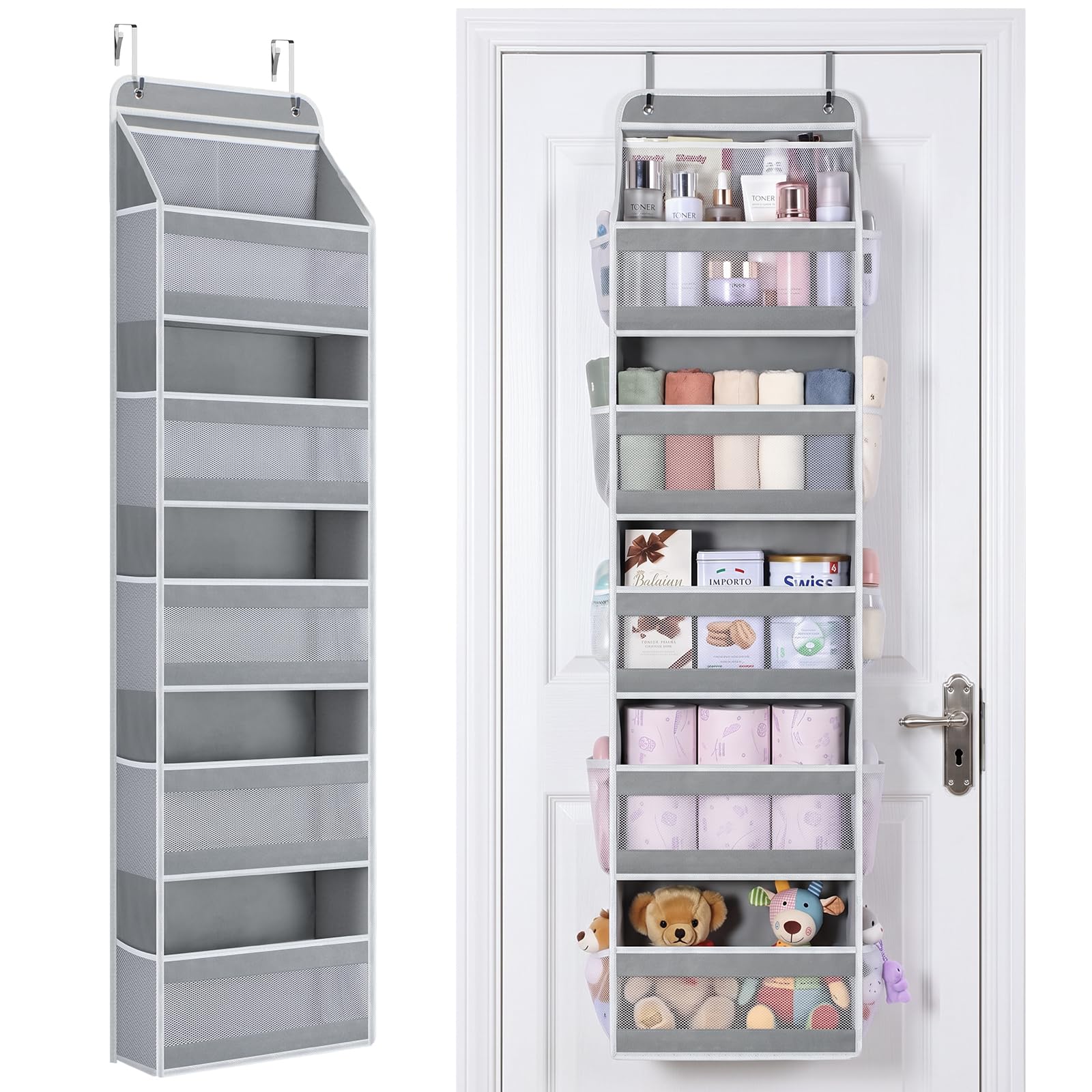 Yecaye 5 Tier Over Door Storage Organiser, Mesh Windows, Grey