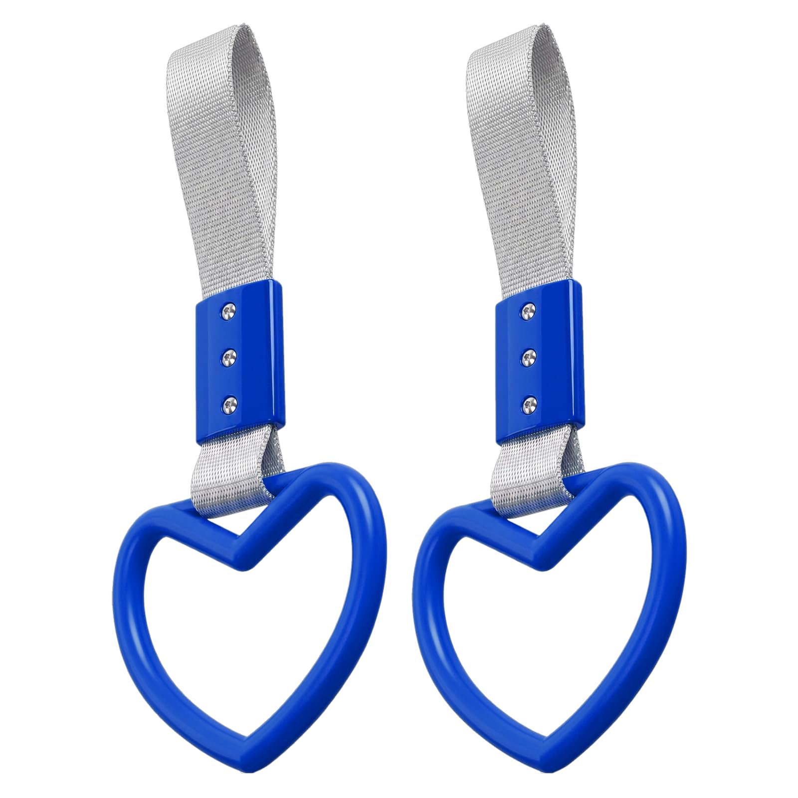 2PCS Heart Shaped Car Handle Straps, Rear Bumper Warning Keychain Ring for Car Exterior Accessories (Blue-Silver)