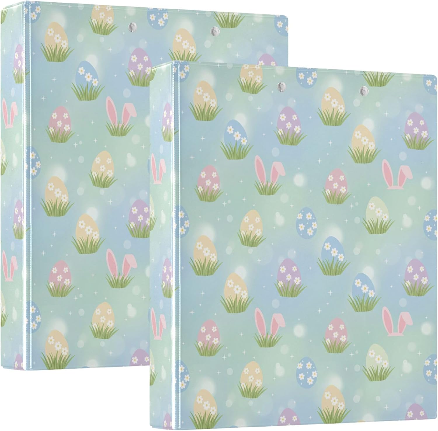 Colored Easter Eggs 3 Ring Binders, 1.5” Round Ring Binders with Clipboard - Letter Size, 3 Interior PVC Clear Pockets & Anti-Slip Clip for Office School Supplies, 2PCS