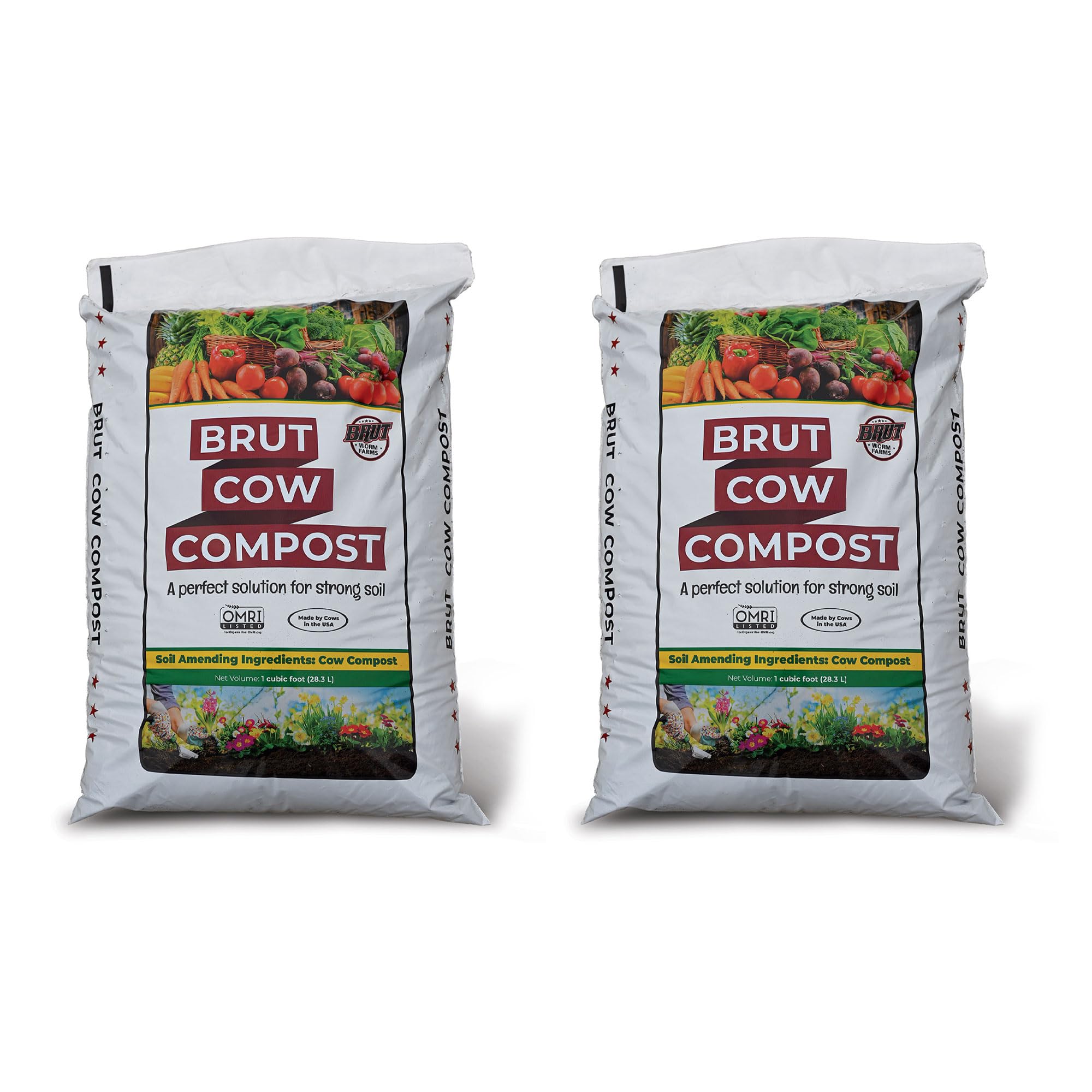 Brut Organic Cow Compost - 10 Quart - Nutrient-Rich Fertilizer for Thriving Gardens - Safe, Pure, and Effective, (2 Pack)