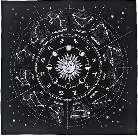 Amazon Dilib タロットクロス 12星座 ベルベット タロット カード用 占い マット 高級 大判 49x49cm ブラック マジック 手品 おもちゃ