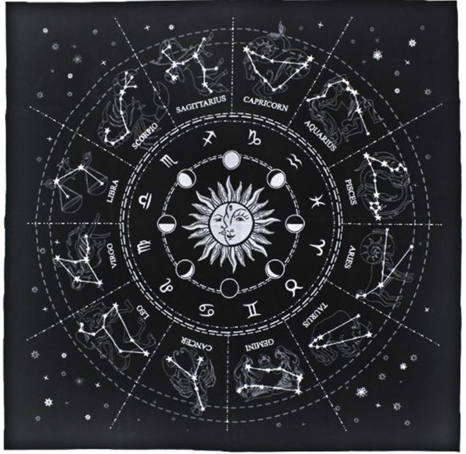 dilib タロットクロス 12星座 ベルベット タロット カード用 占い マット 高級 大判 (49x49cm ブラック)