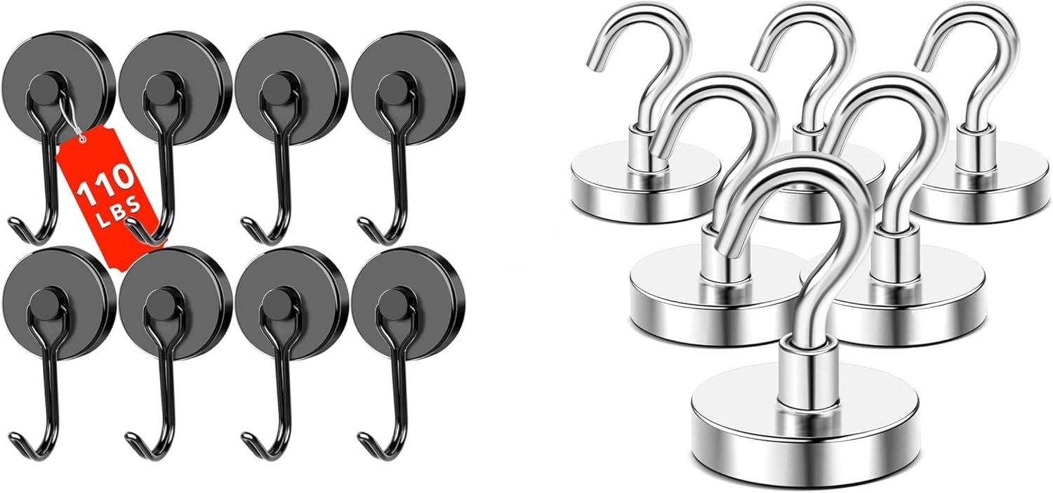 DIYMAG Black Swivel Magnetic Hooks&6 Packs Magnetic Hooks