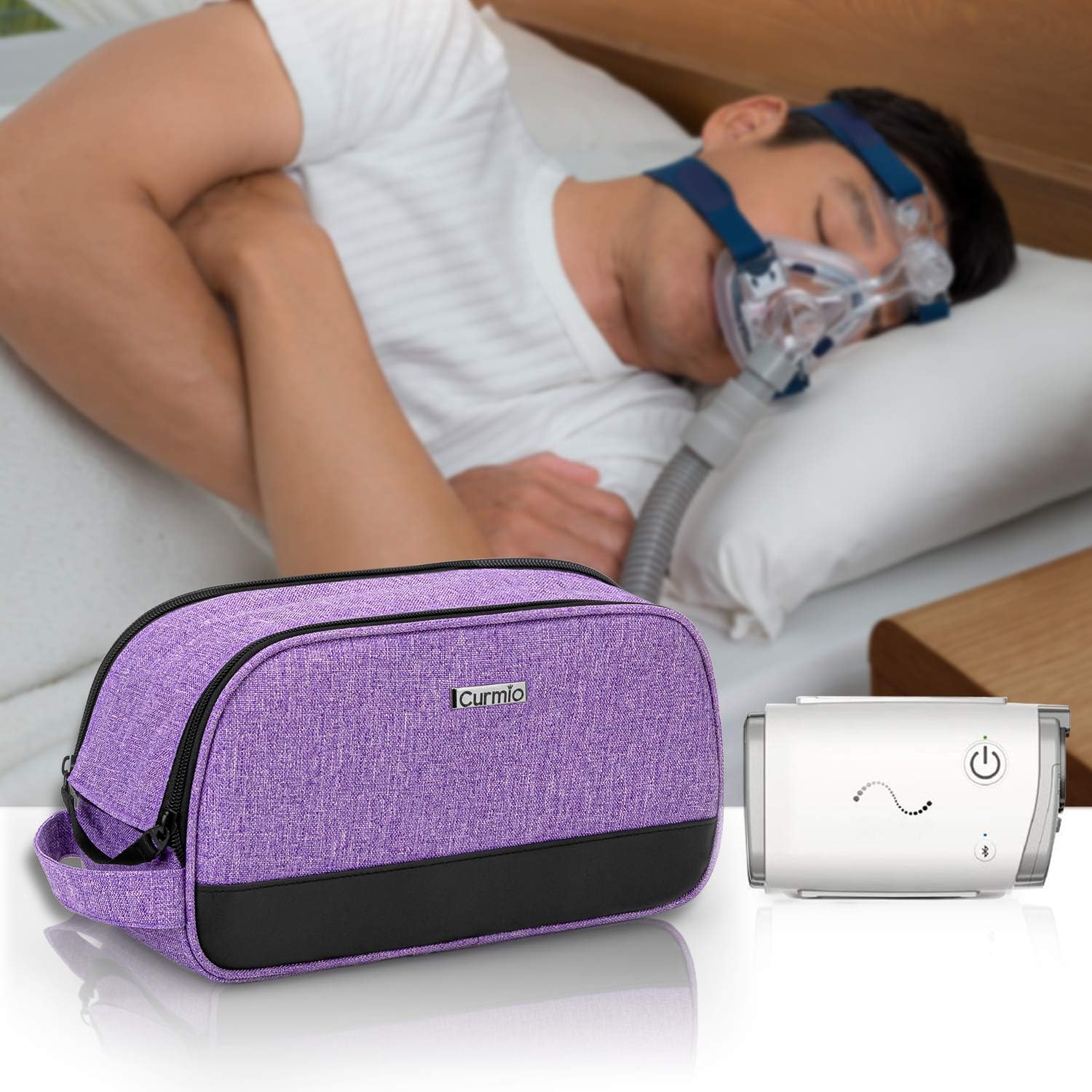 CURMIO Travel Carrying Bag Compatible for ResMed AirMini CPAP Machine and Accessories, Small Travel CPAP Equipment and Supplies Organizer Case, Purple, Bag Only