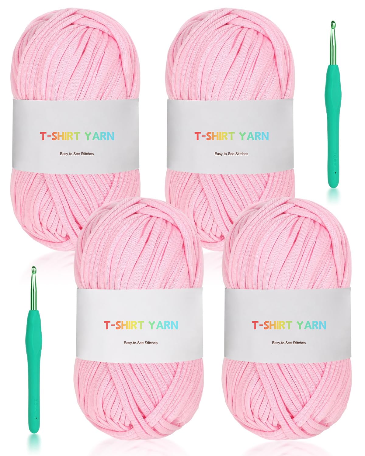 Reessy T-Shirt Yarn for Crocheting, 4×100g Tshirt Yarn-Pink