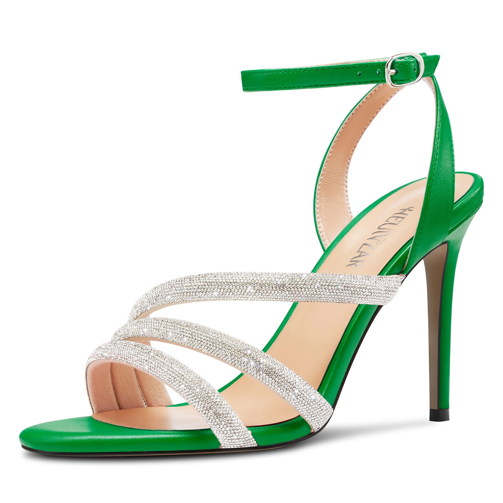 HEUIVZAR Womens Stiletto High Heel Open Toe Ankle Strap Rhinestone Crystal Sandals Prom Party Sexy Gladiator Shoes 3.9 Inches Heels